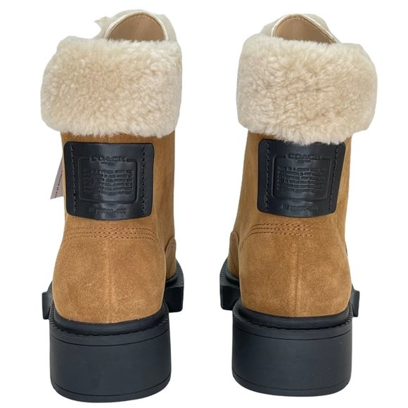 Coach Lorimer Suede Sheep Fur Trim Womens Ankle Boots in Tan - Picture 9 of 16
